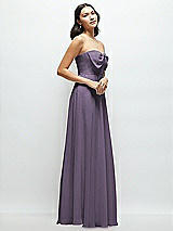 Side View Thumbnail - Lavender Strapless Chiffon Maxi Dress with Oversized Bow Bodice