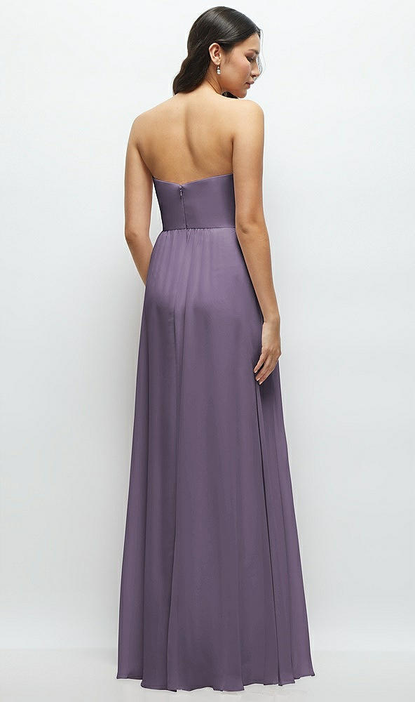 Back View - Lavender Strapless Chiffon Maxi Dress with Oversized Bow Bodice