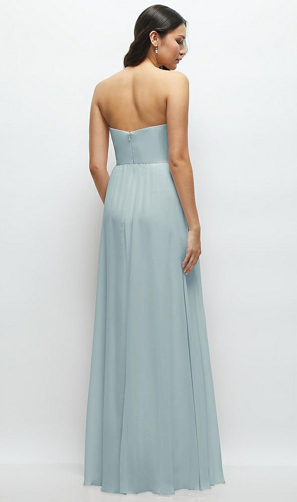 Back View - Morning Sky Strapless Chiffon Maxi Dress with Oversized Bow Bodice