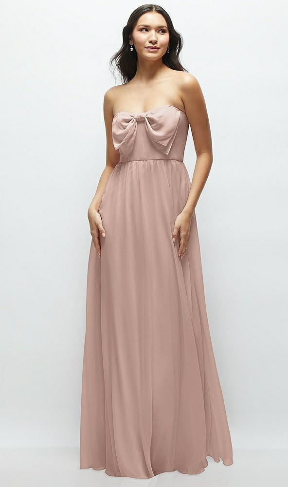Front View - Neu Nude Strapless Chiffon Maxi Dress with Oversized Bow Bodice