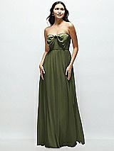 Front View Thumbnail - Olive Green Strapless Chiffon Maxi Dress with Oversized Bow Bodice