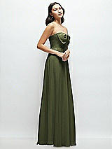 Side View Thumbnail - Olive Green Strapless Chiffon Maxi Dress with Oversized Bow Bodice