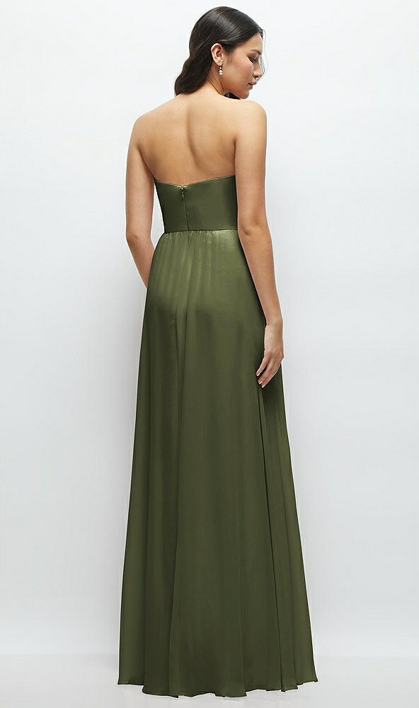Back View - Olive Green Strapless Chiffon Maxi Dress with Oversized Bow Bodice