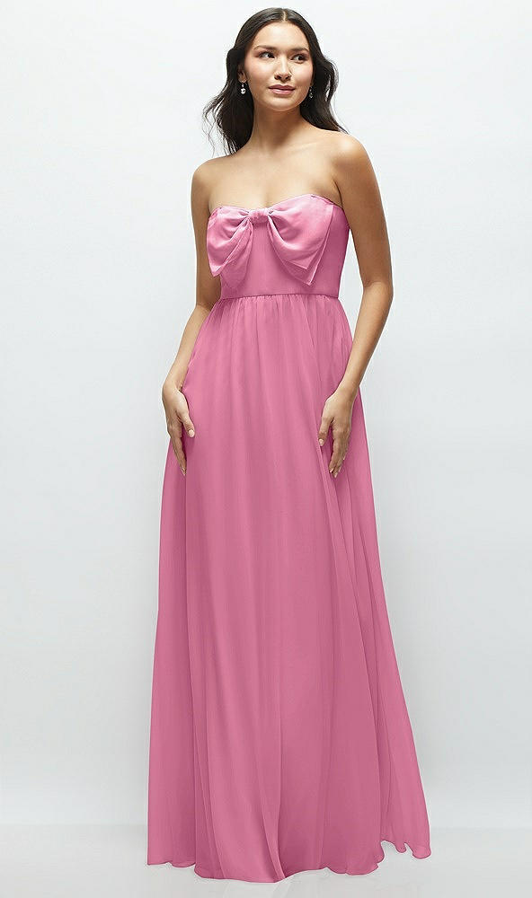 Front View - Orchid Pink Strapless Chiffon Maxi Dress with Oversized Bow Bodice
