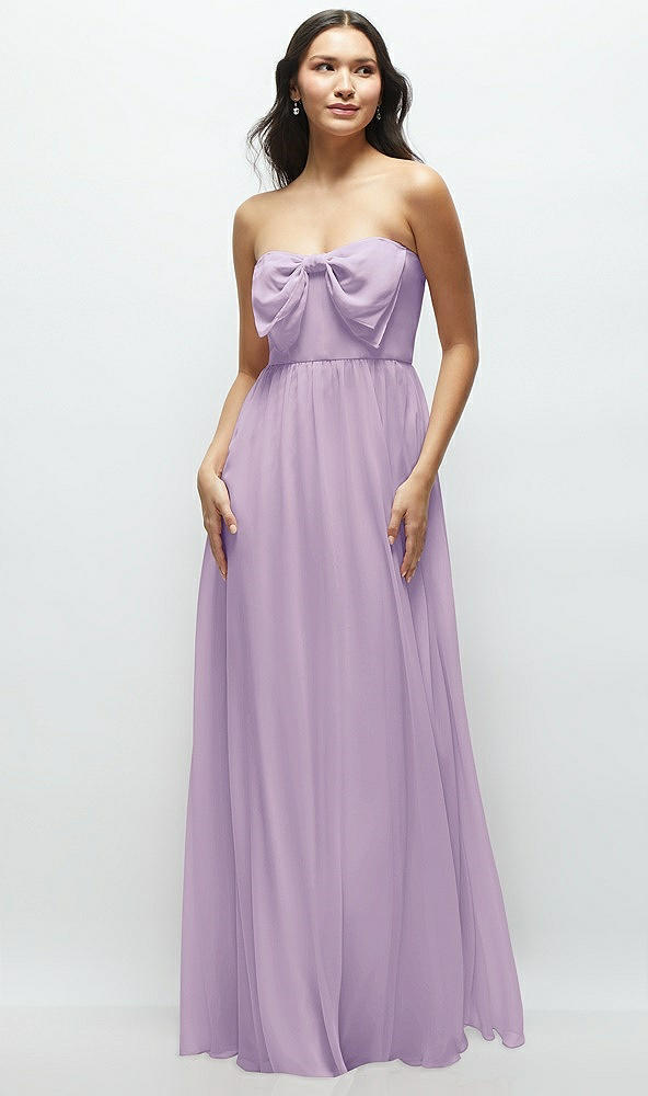 Front View - Pale Purple Strapless Chiffon Maxi Dress with Oversized Bow Bodice