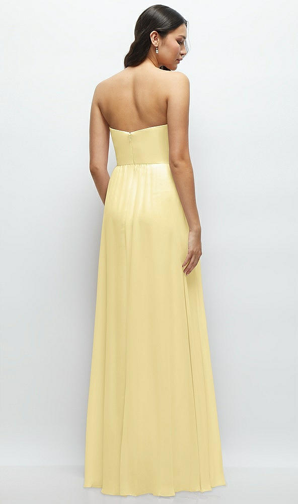 Back View - Pale Yellow Strapless Chiffon Maxi Dress with Oversized Bow Bodice