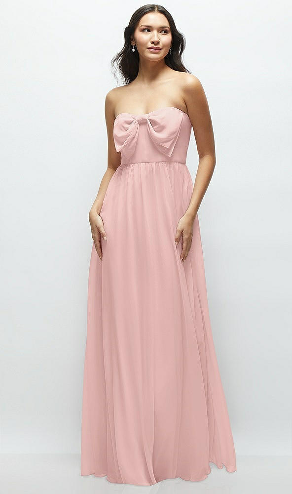 Front View - Rose - PANTONE Rose Quartz Strapless Chiffon Maxi Dress with Oversized Bow Bodice