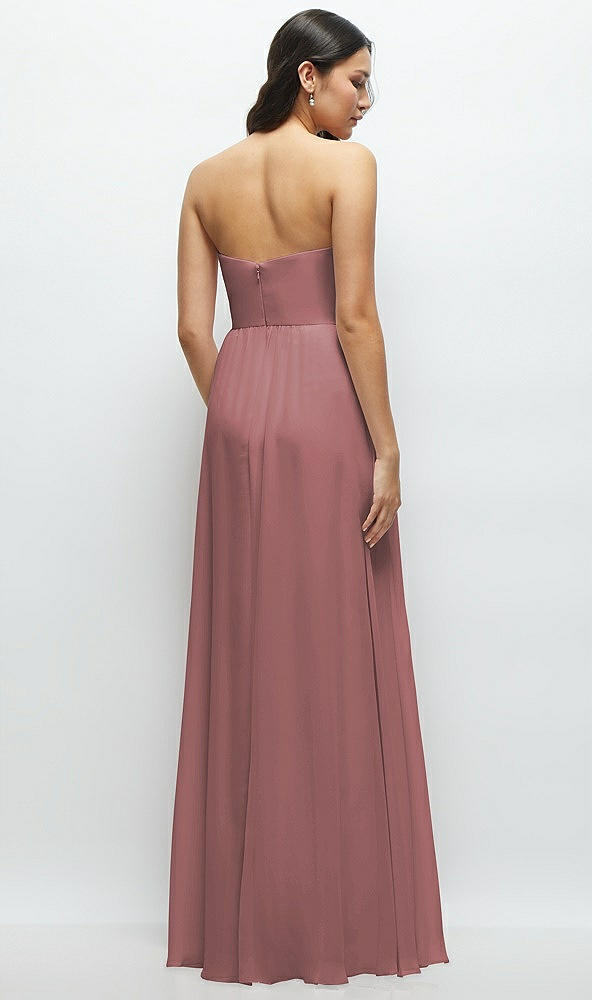 Back View - Rosewood Strapless Chiffon Maxi Dress with Oversized Bow Bodice