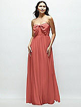 Front View Thumbnail - Coral Pink Strapless Chiffon Maxi Dress with Oversized Bow Bodice