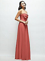Side View Thumbnail - Coral Pink Strapless Chiffon Maxi Dress with Oversized Bow Bodice