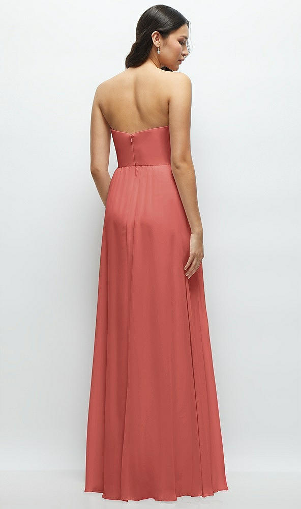 Back View - Coral Pink Strapless Chiffon Maxi Dress with Oversized Bow Bodice