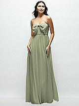 Front View Thumbnail - Sage Strapless Chiffon Maxi Dress with Oversized Bow Bodice