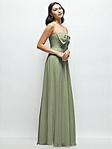 Side View Thumbnail - Sage Strapless Chiffon Maxi Dress with Oversized Bow Bodice