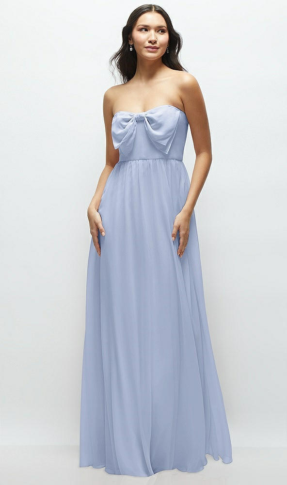 Front View - Sky Blue Strapless Chiffon Maxi Dress with Oversized Bow Bodice