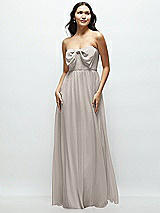 Front View Thumbnail - Taupe Strapless Chiffon Maxi Dress with Oversized Bow Bodice