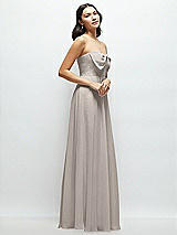 Side View Thumbnail - Taupe Strapless Chiffon Maxi Dress with Oversized Bow Bodice