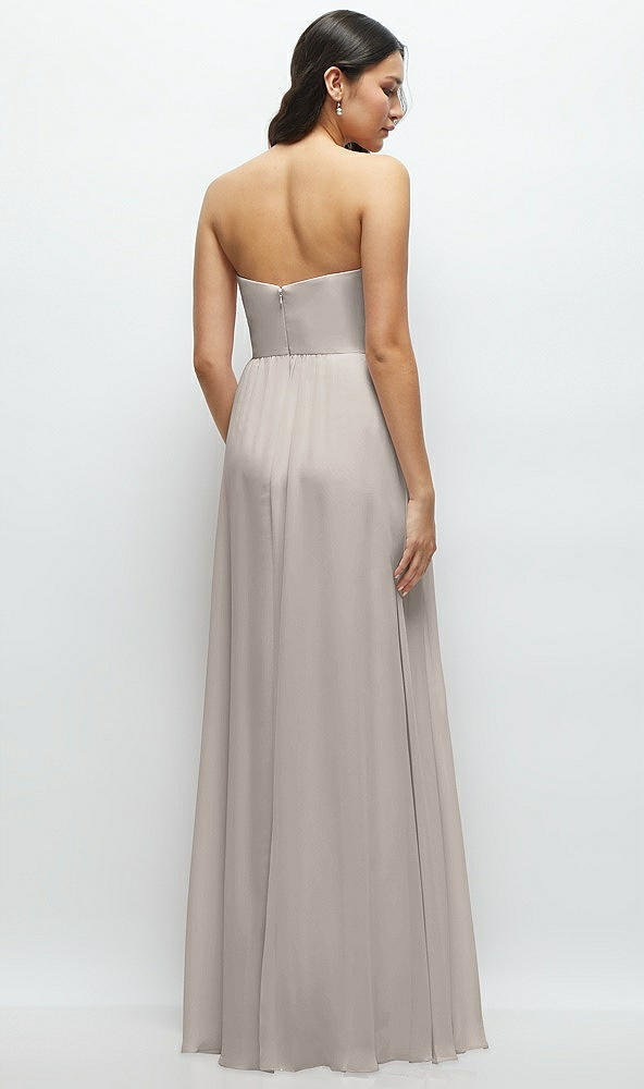 Back View - Taupe Strapless Chiffon Maxi Dress with Oversized Bow Bodice