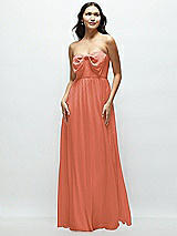 Front View Thumbnail - Terracotta Copper Strapless Chiffon Maxi Dress with Oversized Bow Bodice