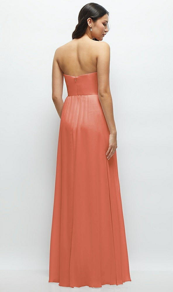 Back View - Terracotta Copper Strapless Chiffon Maxi Dress with Oversized Bow Bodice