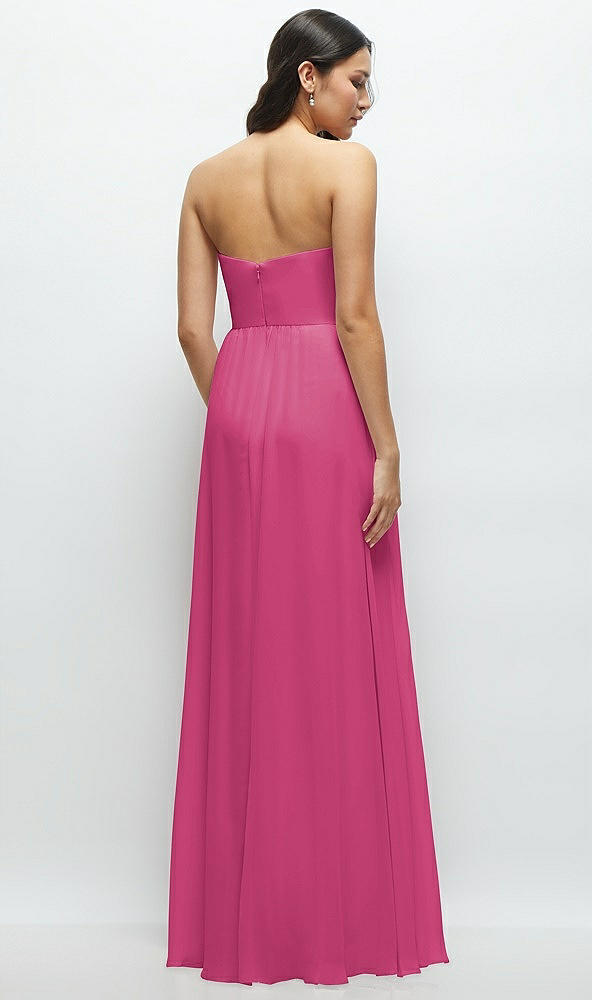 Back View - Tea Rose Strapless Chiffon Maxi Dress with Oversized Bow Bodice