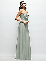 Side View Thumbnail - Willow Green Strapless Chiffon Maxi Dress with Oversized Bow Bodice