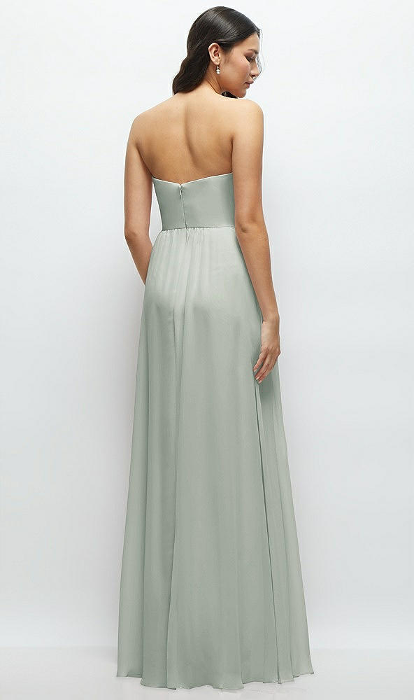 Back View - Willow Green Strapless Chiffon Maxi Dress with Oversized Bow Bodice