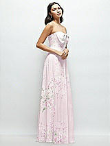 Side View Thumbnail - Watercolor Print Strapless Chiffon Maxi Dress with Oversized Bow Bodice
