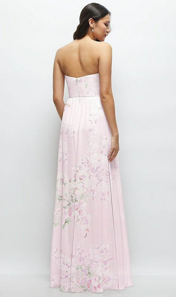 Back View - Watercolor Print Strapless Chiffon Maxi Dress with Oversized Bow Bodice