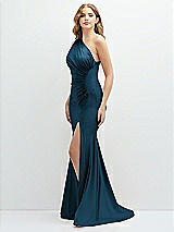 Alt View 1 Thumbnail - Atlantic Blue Asymmetrical Open-Back One-Shoulder Stretch Satin Mermaid Dress