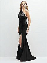 Alt View 1 Thumbnail - Black Asymmetrical Open-Back One-Shoulder Stretch Satin Mermaid Dress