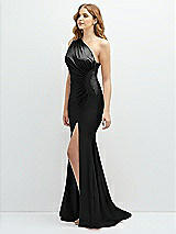 Side View Thumbnail - Black Asymmetrical Open-Back One-Shoulder Stretch Satin Mermaid Dress