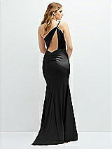 Rear View Thumbnail - Black Asymmetrical Open-Back One-Shoulder Stretch Satin Mermaid Dress