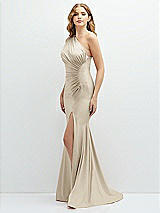 Alt View 1 Thumbnail - Champagne Asymmetrical Open-Back One-Shoulder Stretch Satin Mermaid Dress
