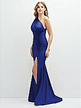 Alt View 1 Thumbnail - Cobalt Blue Asymmetrical Open-Back One-Shoulder Stretch Satin Mermaid Dress