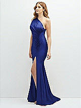 Side View Thumbnail - Cobalt Blue Asymmetrical Open-Back One-Shoulder Stretch Satin Mermaid Dress