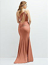 Rear View Thumbnail - Copper Penny Asymmetrical Open-Back One-Shoulder Stretch Satin Mermaid Dress