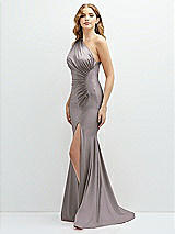 Alt View 1 Thumbnail - Cashmere Gray Asymmetrical Open-Back One-Shoulder Stretch Satin Mermaid Dress