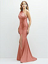 Alt View 1 Thumbnail - Desert Rose Asymmetrical Open-Back One-Shoulder Stretch Satin Mermaid Dress