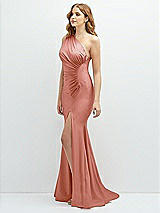 Side View Thumbnail - Desert Rose Asymmetrical Open-Back One-Shoulder Stretch Satin Mermaid Dress