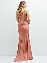 Rear View Thumbnail - Desert Rose Asymmetrical Open-Back One-Shoulder Stretch Satin Mermaid Dress