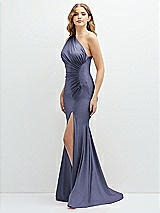 Alt View 1 Thumbnail - French Blue Asymmetrical Open-Back One-Shoulder Stretch Satin Mermaid Dress