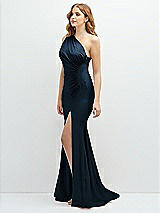 Side View Thumbnail - Midnight Navy Asymmetrical Open-Back One-Shoulder Stretch Satin Mermaid Dress
