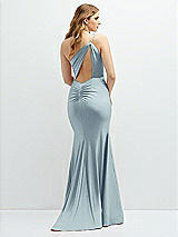 Rear View Thumbnail - Mist Asymmetrical Open-Back One-Shoulder Stretch Satin Mermaid Dress