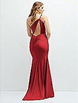 Rear View Thumbnail - Poppy Red Asymmetrical Open-Back One-Shoulder Stretch Satin Mermaid Dress