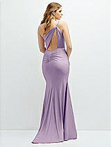 Rear View Thumbnail - Pale Purple Asymmetrical Open-Back One-Shoulder Stretch Satin Mermaid Dress