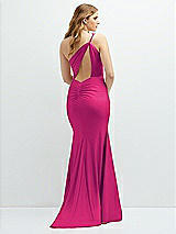 Rear View Thumbnail - Think Pink Asymmetrical Open-Back One-Shoulder Stretch Satin Mermaid Dress