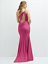 Rear View Thumbnail - Tea Rose Asymmetrical Open-Back One-Shoulder Stretch Satin Mermaid Dress