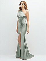 Side View Thumbnail - Willow Green Asymmetrical Open-Back One-Shoulder Stretch Satin Mermaid Dress