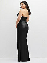 Rear View Thumbnail - Black Strapless Stretch Satin Corset Dress with Draped Column Skirt