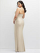 Rear View Thumbnail - Champagne Strapless Stretch Satin Corset Dress with Draped Column Skirt
